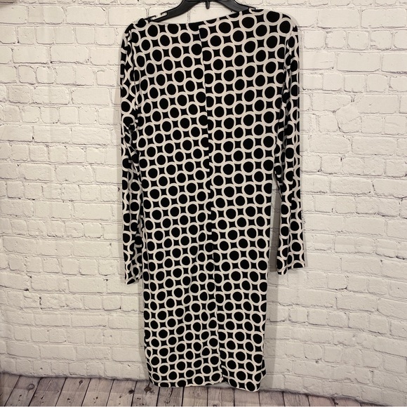 Chaps Womens Dress Large Black Print Long Sleeve Faux Wrap Stretch - Picture 4 of 5